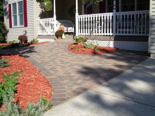 Fresh mulch and a new paver pathway