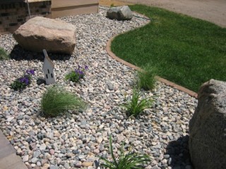 River rock with bullet pavers